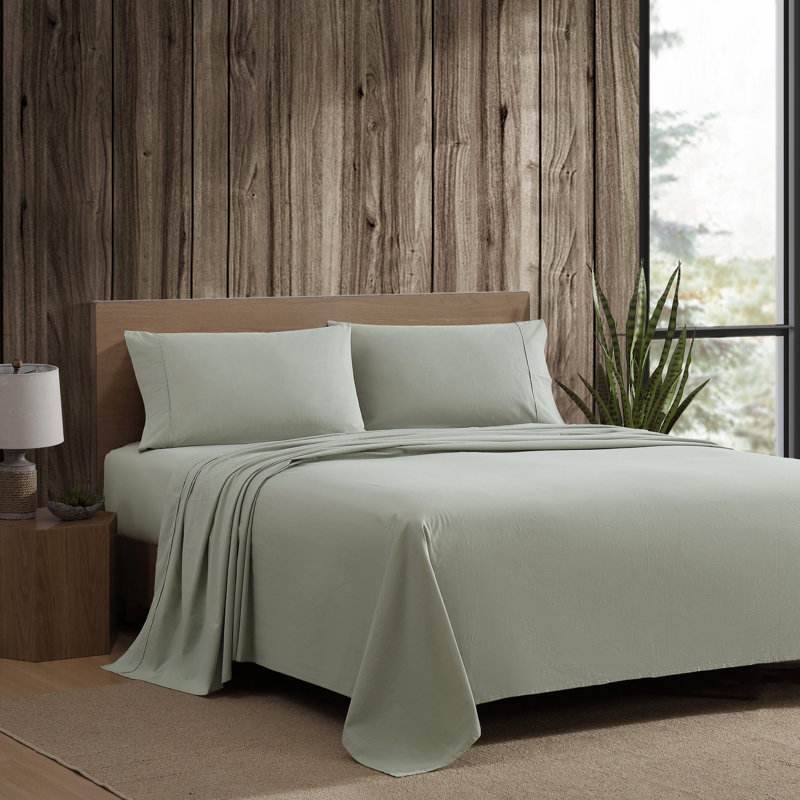 Queen Green Cotton Percale Deep Pocket Sheet Set