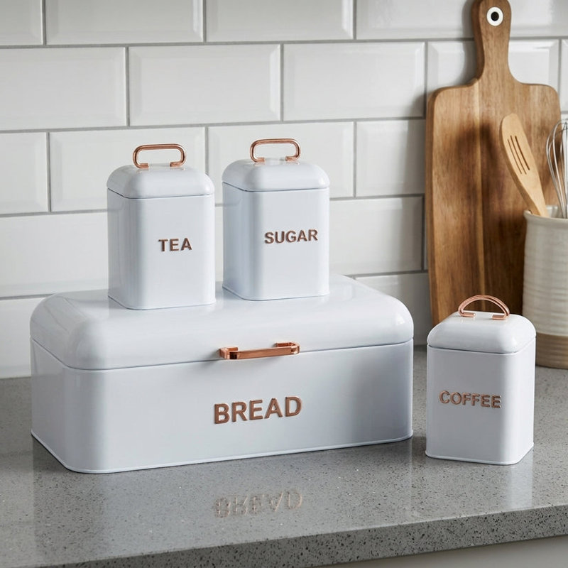 Bread Bin & Canister Sets Steel Canister, White/Gold
