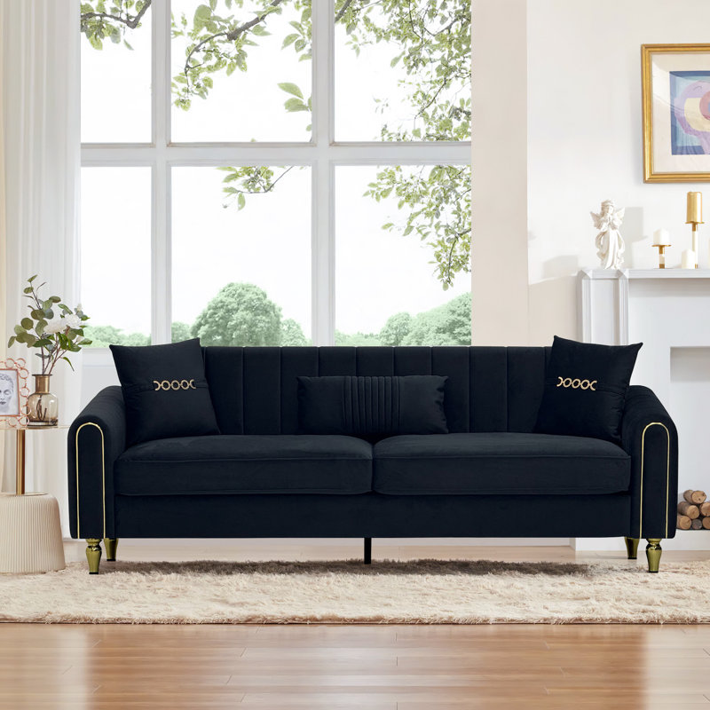 87.6'' Upholstered Sofa, Black