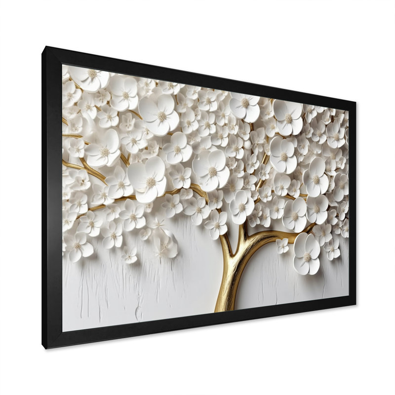 Orchidée blanche dans un jardin de branches I - reproduction sur toile (sans texture) , H 12 po x l 20 po, Noir