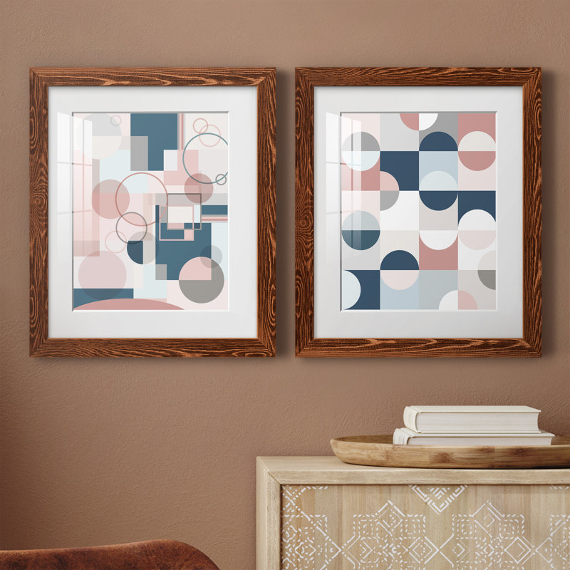 Modern Geo - ensemble de 2 peintures, H 20 po x l 34 po x P 1,5 po, Papier avec cadre érable