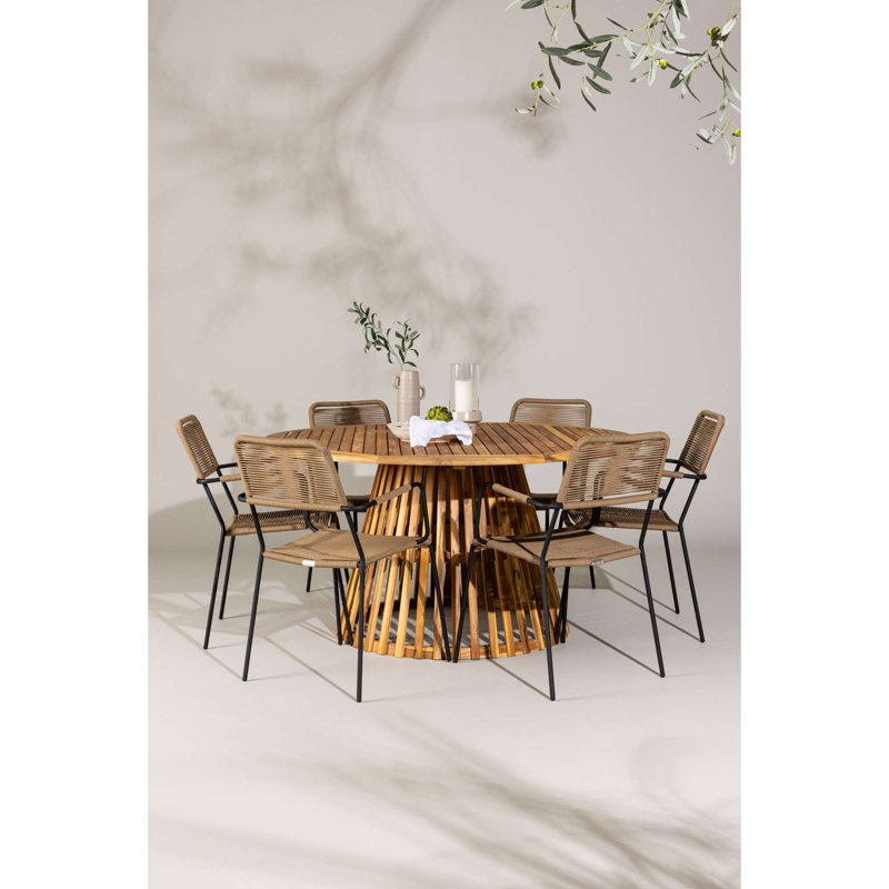 Ashtyn 6 - Person Patio Dining Set with Round Table, Brown