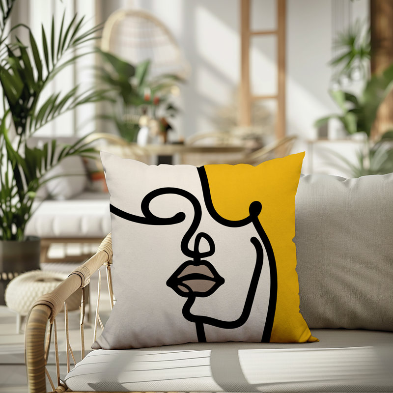 Oreiller carré réversible intérieur / extérieur Vie Abstract, H 17 po x l 17 po, Jaune