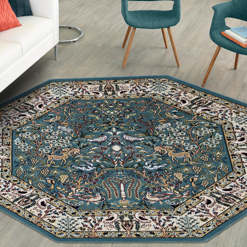 Jackson Oriental Blue Area Rug, Octagon 6'1" x 6'1", Blue