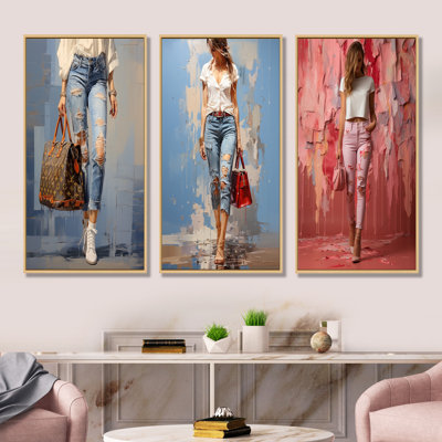 «Fashion Woman Denim Delight», ensemble de 4 reproductions d'art sur toile