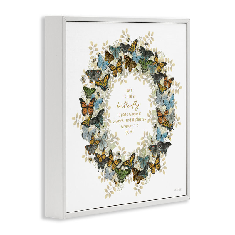 «Life Is Like A Butterfly Wreath», giclée encadrée, design par Cindy Jacobs, Giclée encadrée blanc bord de mer