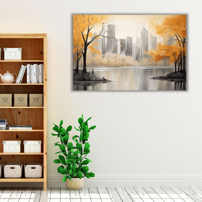 "Lueur dorée d'un paysage urbain", H 24 po x l 36 po
