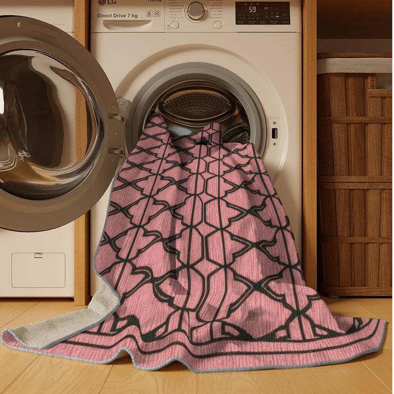 Tapis brun treillis lavable à la machine, Rond 8 pi