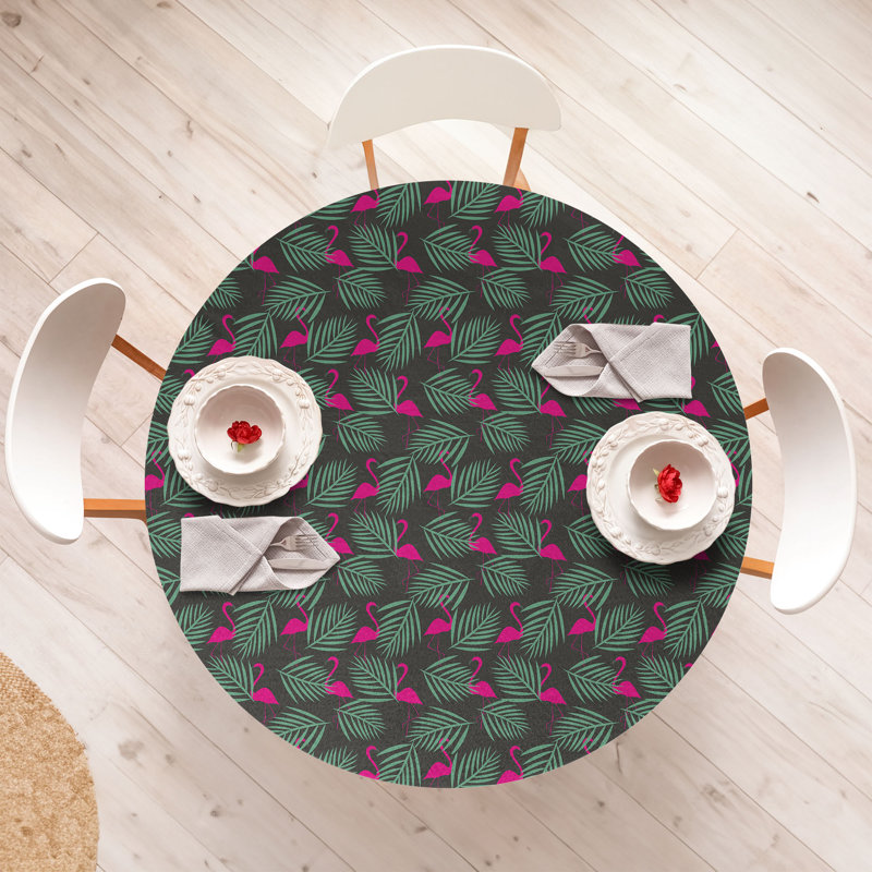 Bungalow Rose Flamingo Fitted Round Tablecloth Diameter, 51.97" Round