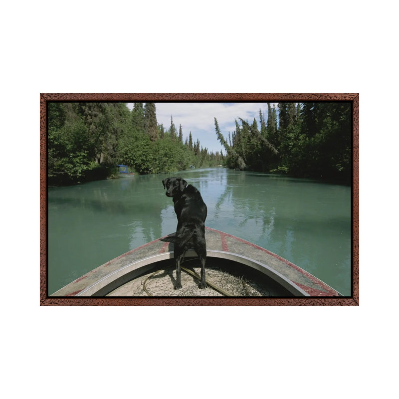 A Black Labrador Dog Travels Up The Kenai River On A Boat's Bow I 1 Piece Wall Art on Canvas, 66.04 cm H x 45.72 cm W