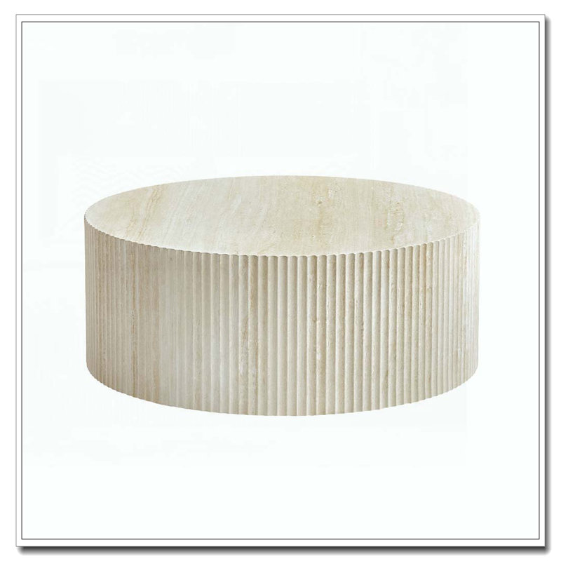 Round Coffee Table with Handcrafted Relief, Natural