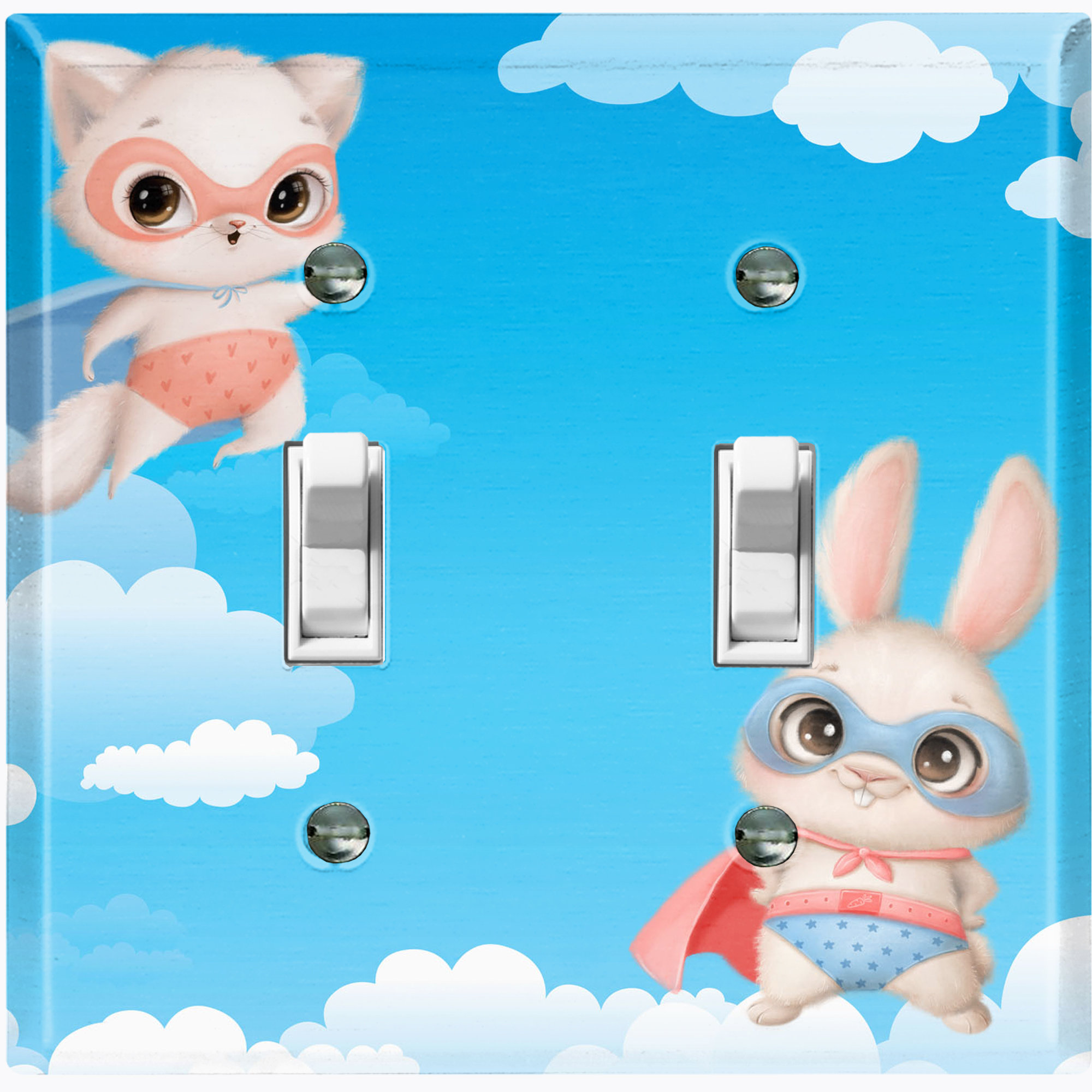 WorldAcc Cute Nursery Animal Super Hero Bunny 2-Gang Toggle Light ...