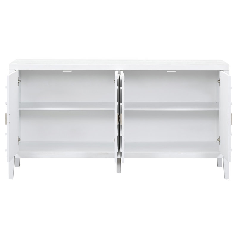 Le buffet de rangement blanc rétro, idéal pour la cuisine et le salon, rehausse l'ambiance chaleureuse avec une porte arrondie et crée un look doux et élégant dans votre maison