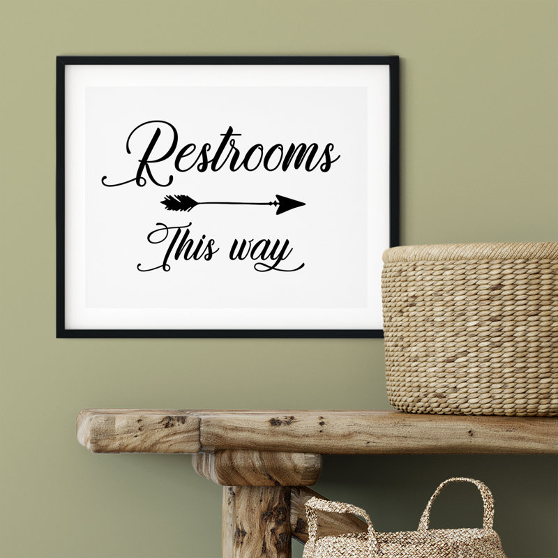Restroom This Way (Cursive Right Arrow) - Reproduction d'art textuel sans cadre sur papier, H 8 po x 10 po x P 0,01 po
