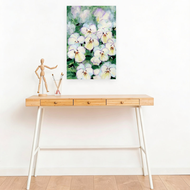«Delicate Pansy Blooms», art mural nature délicate, 18" H x 12" W
