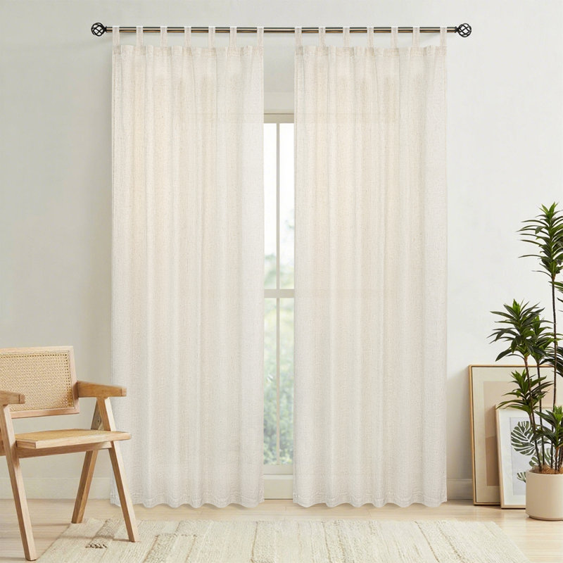 Paire de rideaux semi-transparents en lin, L 52 po x L 108 po, Naturel