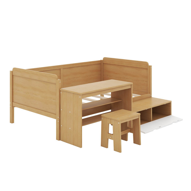 Lit de jour simple avec tablettes et bureau, Naturel