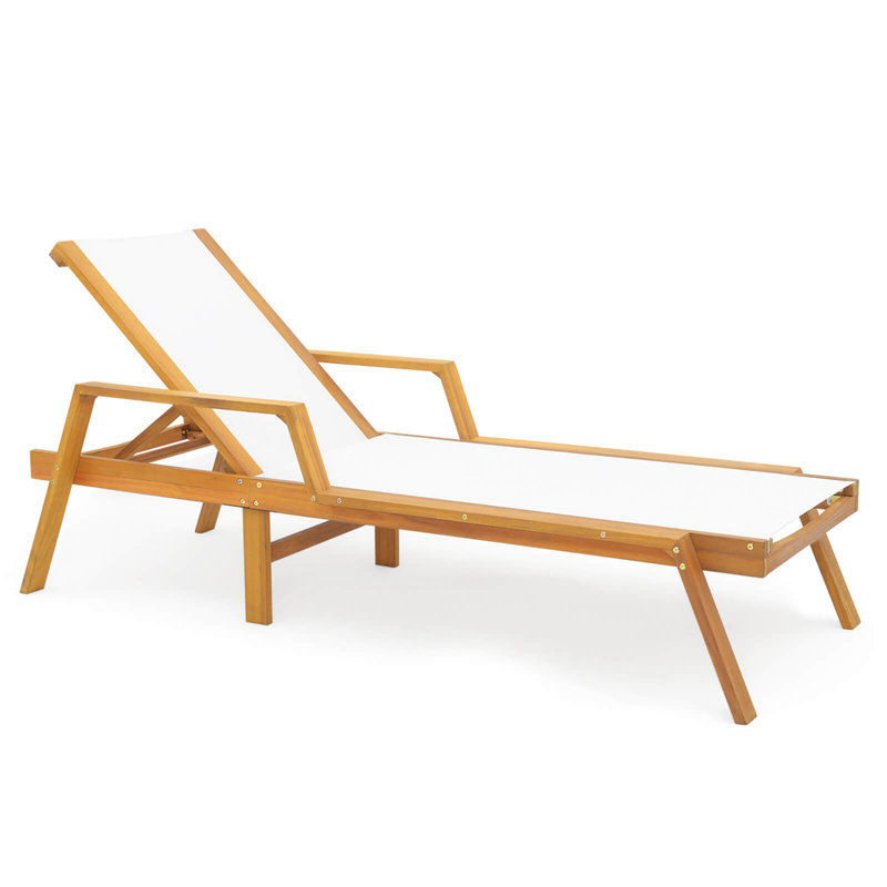 2 Pcs Outdoor Chaise Lounge With Adjustable 5-position Backrest Solid Wood Frame, 1