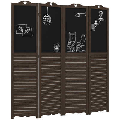 Paravent pliable de 1,2 m de haut (4 pi 5,5 pi), brun noyer, avec tableau noir pour usage de bureau, cloison haute.