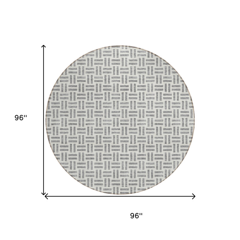 Tapis d'intérieur rond lavable géométrique 8 pi gris
