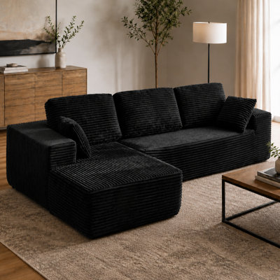Boneless 96" L-Shaped Cloud Sectional Sofa with Oversized Chaise, Modular 3-Seater Corduroy Couch for Living Room & Bedroom, Deep Seat No Assembly Required