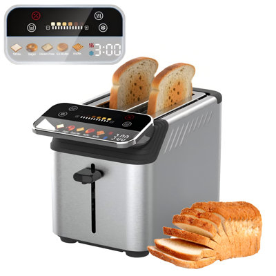 WHALL 2-Slice Stainless Steel Touch Screen Toaster with Digital Timer, 6 Settings & Extra Wide Slot