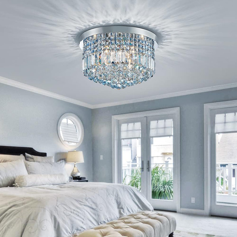 Glendaliz Tiered Chandelier, Chrome, Light Blue