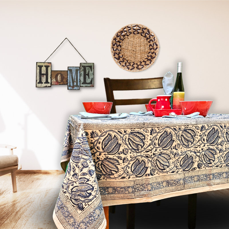 Cotton Vegetable Dye Hand Block Print Tablecloth, 60" x 60"