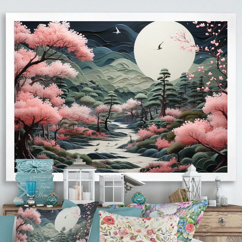 Art asiatique zen jardin - impression, H 30 po x l 40 po x P 1,5 po, Cadre photo blanc