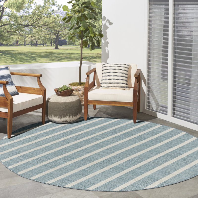  Positano 10' x Round Aqua Ivory Modern Rug, Round 10', Aqua Ivory