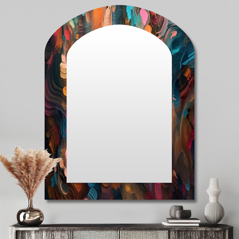 Random Swirls Abstract - Geometric Arch Large Wall Mirror, Modern Asymmetrical Unique Mirror, Printed Metal Art, 43" x 33"
