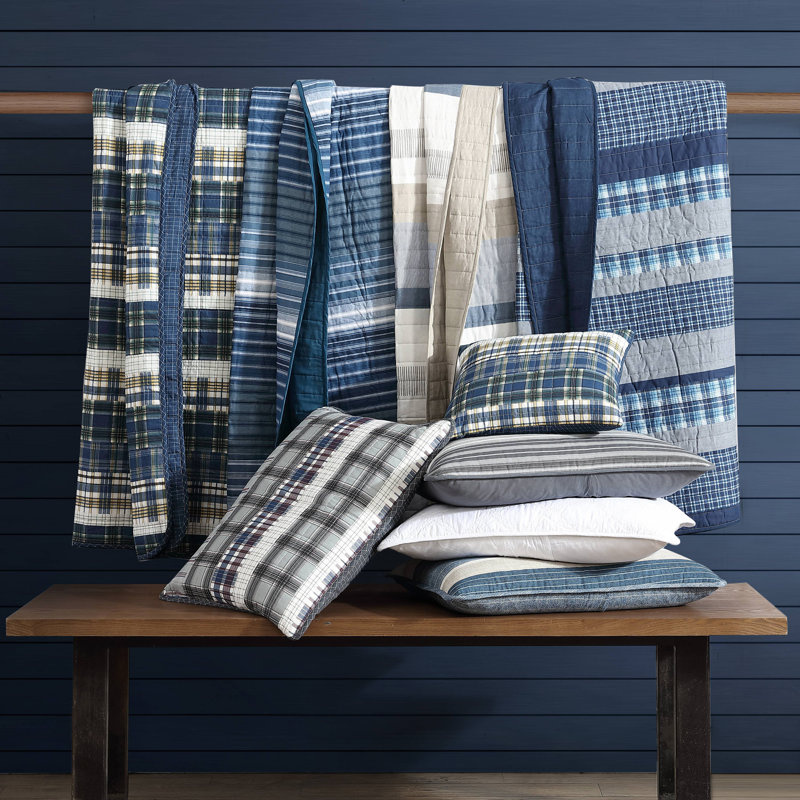 Marina Cove Grey Cotton Twin Reversible Quilt Set