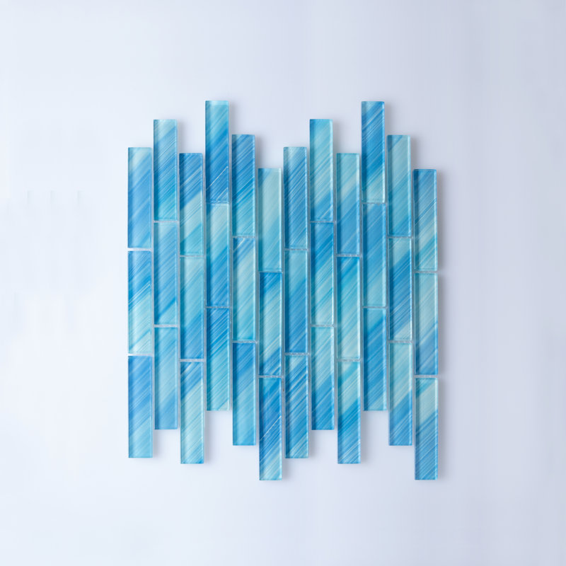 Carreau de mosaïque de verre à bord droit de qualité supérieure peint à la main 1 po x 4 po, Bleu clair