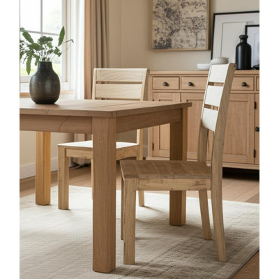 Set of Two Beige Solid Wood Ladder Back Dining Side Chairs