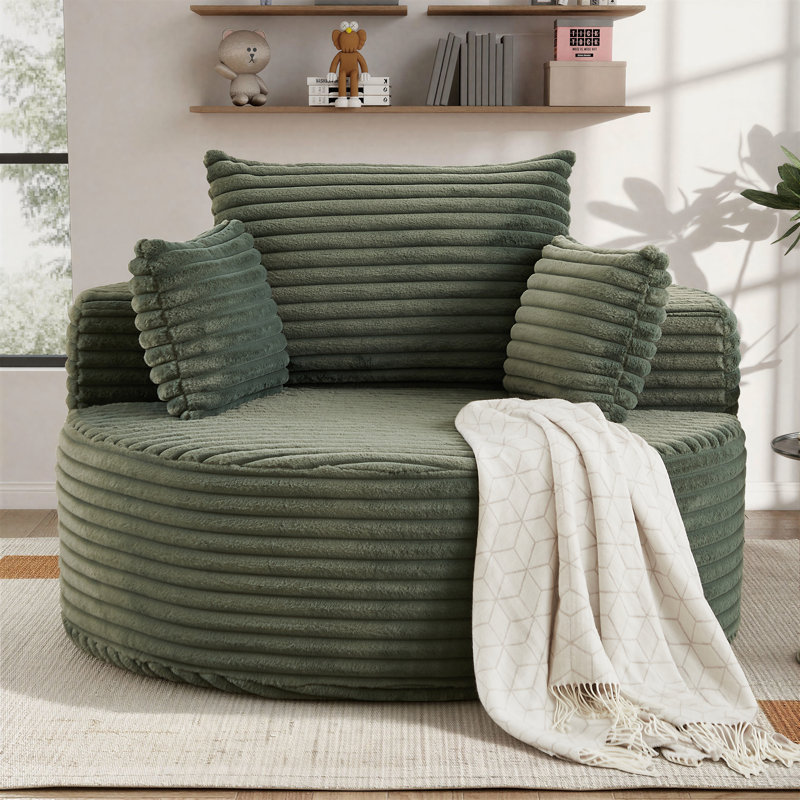 Lozena  49" Corduroy Upholstered Barrel Chair, Oversized Round Compression Chaise Lounge, No Assembly Required