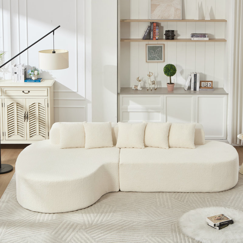 Canapés modulaires confortables en flanelle blanche, canapé incurvé moderne pour la maison
