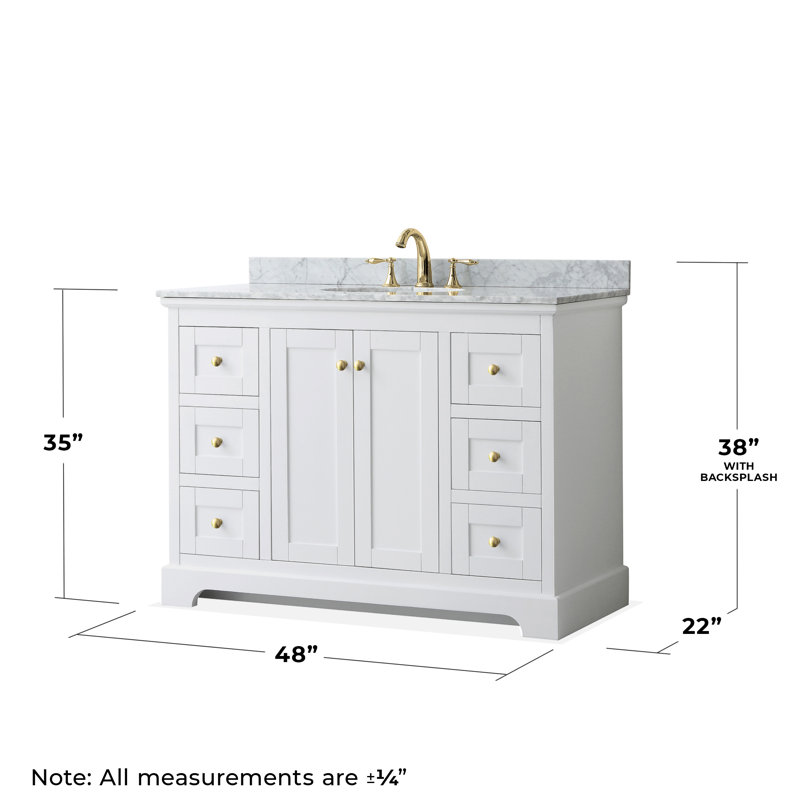 Ensemble de meuble-lavabo simple 48 po Avery, Blanc, Or brossé