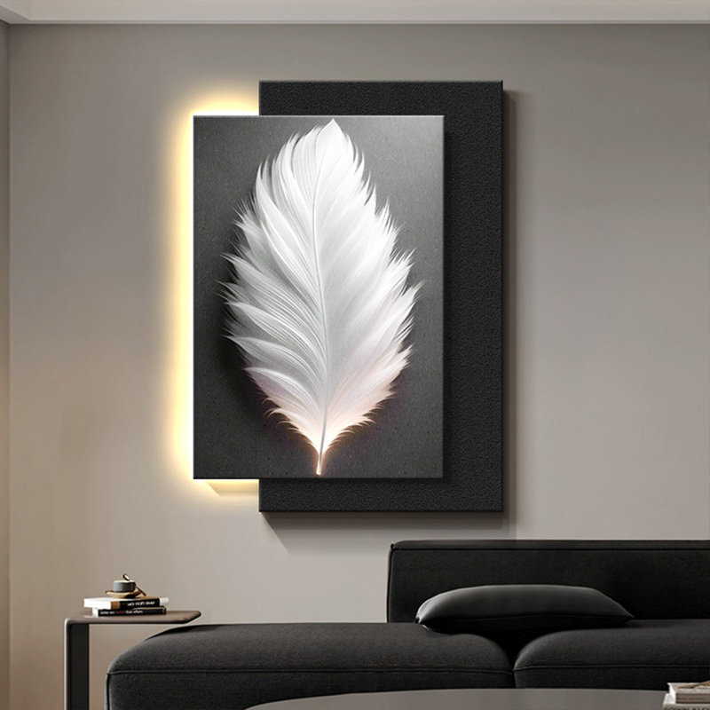 Luxury-Style High-End Sandstone Feather Wall Decor With Light, 51.18" H x 35.43" W x 1.18" D