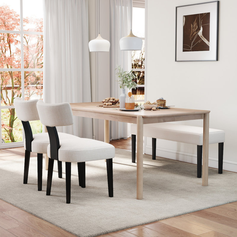 Ensemble de table de salle à manger 4 pièces en bois massif rustique avec chaise et banc, Noir, noir, noir, noir