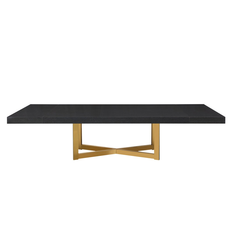 Maximo Graphite Lacquer Extendable Dining Table – Gold Base, Graphite Lacquer / Brushed Champagne Gold