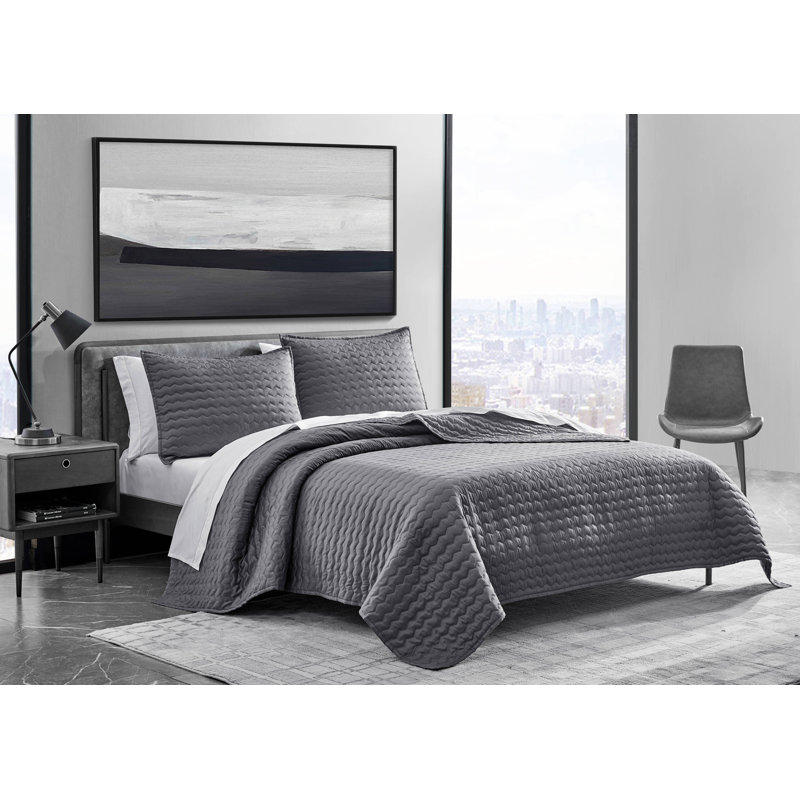 Soft Charcoal Reversible Cotton Queen Quilt Set