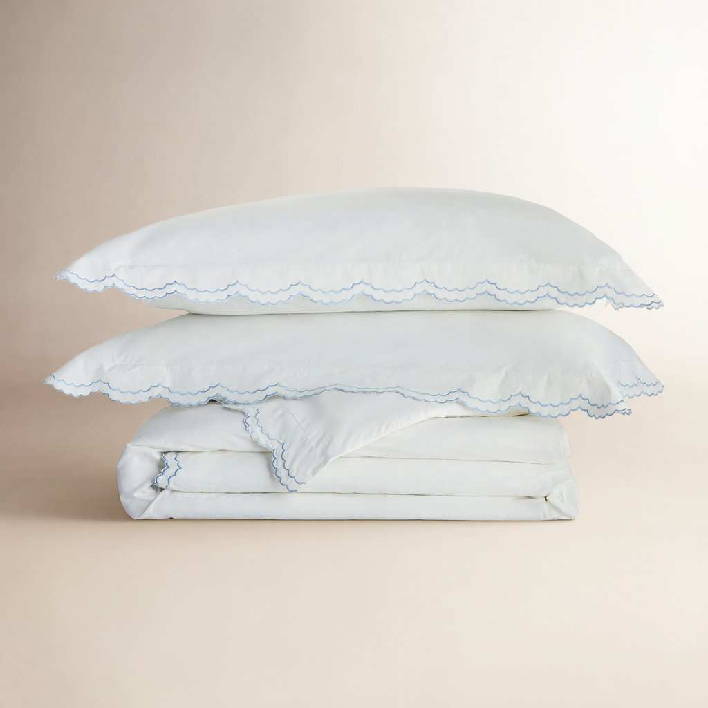 Bara Cotton Duvet Cover Set, Blue/White, Twin Duvet Cover + 1 Standard Sham