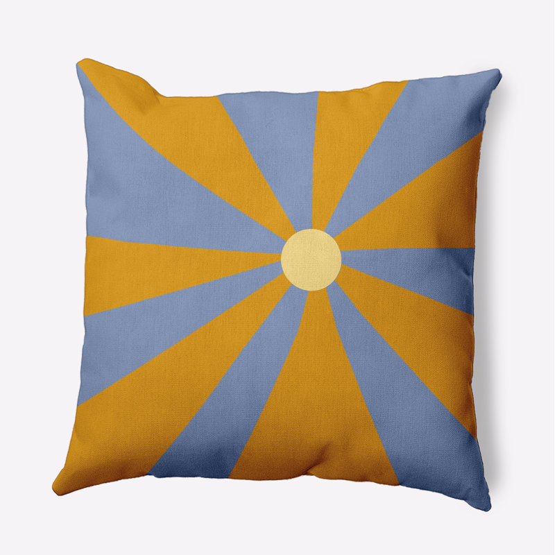 Coussin intérieur / extérieur Leafy Branch, H 18 po x l 18 po, Bleu acier / géométrique orange