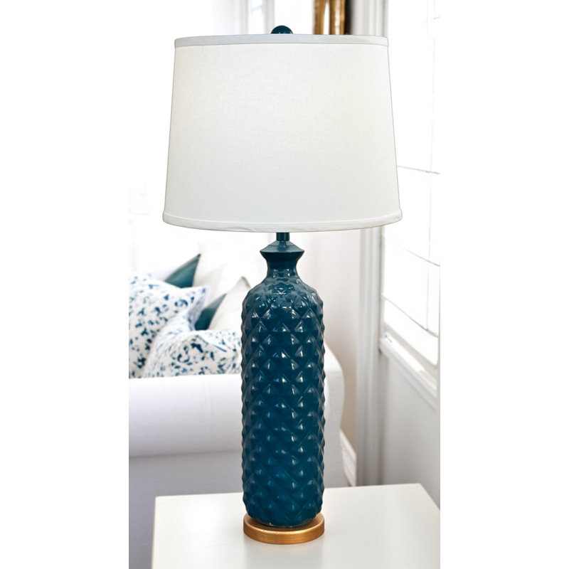 High Gloss Sea Tall Textured Table Lamp w Base
