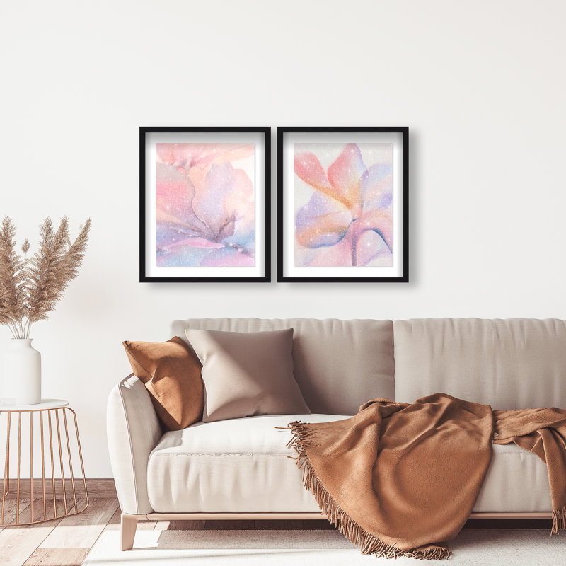 Watercolor Petals Set Framed Graphic Art, 46.5"H x 37.5"W, Black Shadowbox