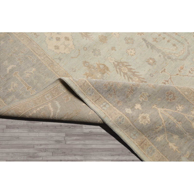 Tapis noué à la main Oushak en laine multicolore délavé à la pierre, Rectangle 10 pi x 14 pi