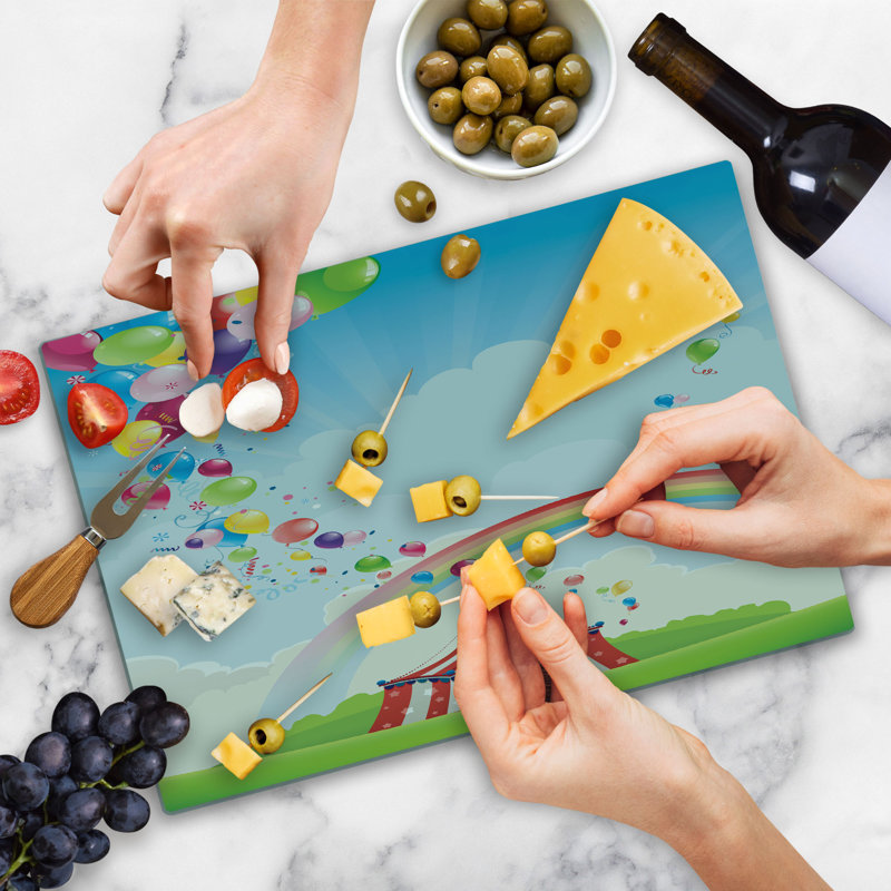 Ambesonne Colorful Cutting Board Large Size Circus Rainbow Clouds Multicolor