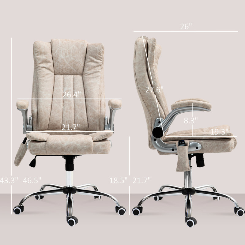 Fauteuil d'ordinateur crème blanc avec massage par vibration, siège lombaire chauffant, siège réglable et accoudoirs à hauteur réglable, chauffage de bureau pivotant, réglable en hauteur