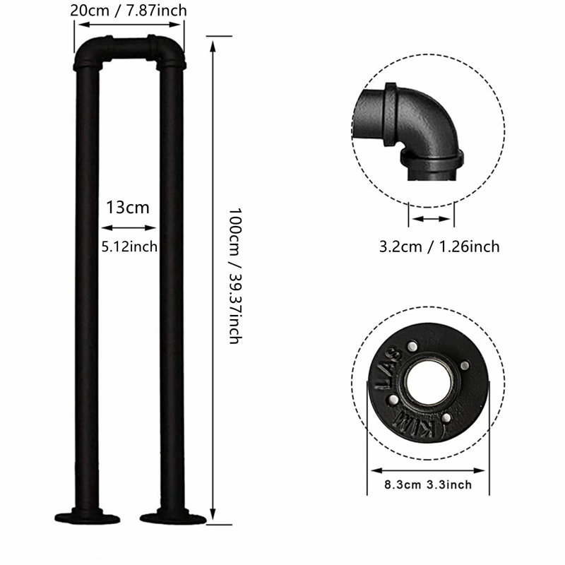 39.37 "H Higher and wider version of industrial style U-shaped stair railing