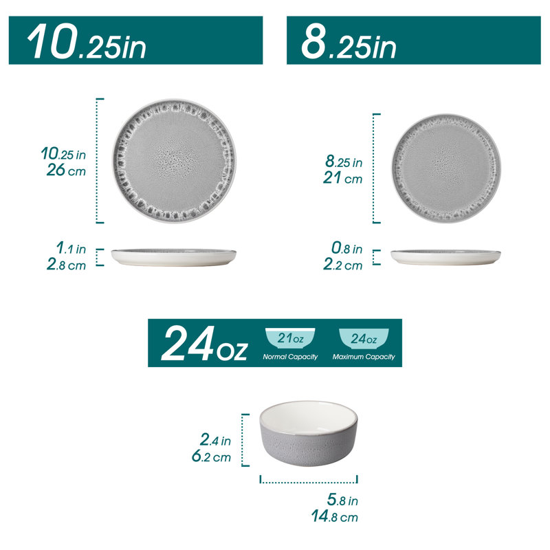 Service de table en grès 18 pièces, service pour 6 SNOW, Grey